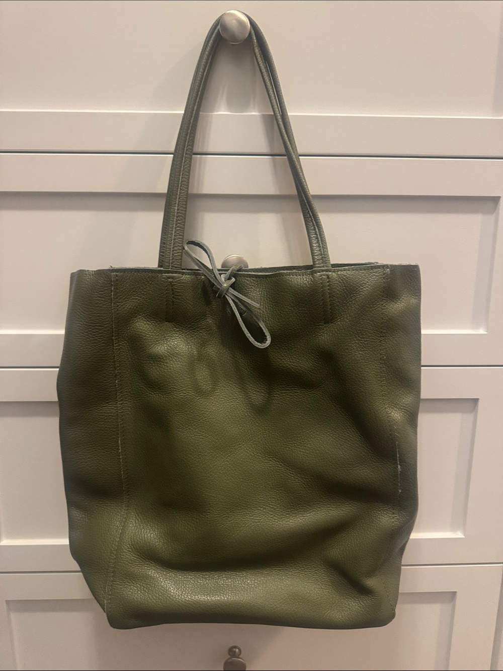 Olive Green Leather Tote Bag purchased in Italy